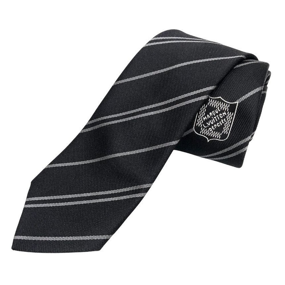 LOUIS VUITTON Louis Vuitton Necktie M96409 Cravat Ecu Stripe Black Silk Men's